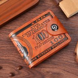 Short wallet men's new brand personality money clip men's bifold buckle multi-card position pu leather wallet purse