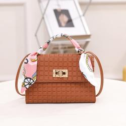 2024 Women's Fashionable Single-Handle Handbag Portable Mobile Phone Check Silk Towel Shoulder Girls Sling Bag