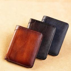 Men's Short Wallet multifunctional Vintage Card Holder thin Wallets Genuine Leather Money Bag Leather Wallet carteras para mujer