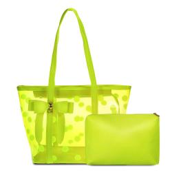 Water-resistant Jelly Handbag Green Transparent Tote Bag TPU With Small Pouch Shoulder Beach Bag Personalized