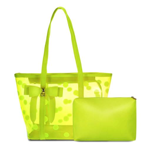 Water-resistant Jelly Handbag Green Transparent Tote Bag TPU With Small Pouch Shoulder Beach Bag Personalized