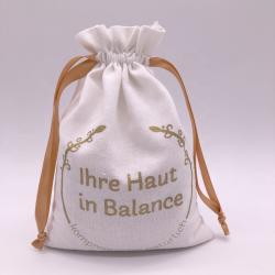 LOW MOQ Fast Delivery Gold Printing Ribbon White Linen Drawstring Cotton Bag