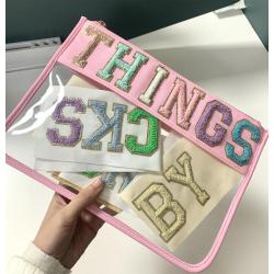 Top Sale DIY Letter patch  Variety Colors Stock Choose Waterproof Oil-Proof Women Clear Letter Bag PVC Cosmetic Bags