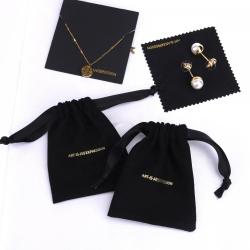 Custom Gold Stamping Cotton Linen Bracelet Necklace Jewelry Bag With Microfiber Cleaning Cloth Jewelry Card Packing Pouch