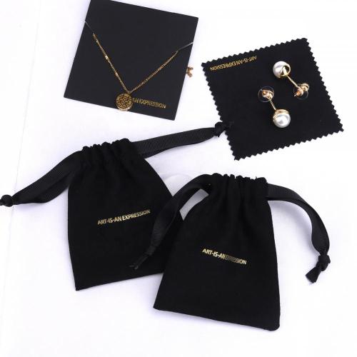 Custom Gold Stamping Cotton Linen Bracelet Necklace Jewelry Bag With Microfiber Cleaning Cloth Jewelry Card Packing Pouch