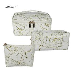 White Luxury Cosmetic Organizer 3 Piece Makeup Bag Makeup Bags And Boxes 3 Pic Set Bag Beauty Silk Logo Marble Make Up Pouch