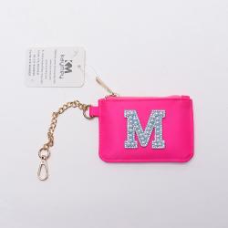 2022 Keymay Hot Sale Cute Nylon Portable Waterproof Personalized Letter Patches Mini Wallet Pouch Coin Purse Keychain for Girls