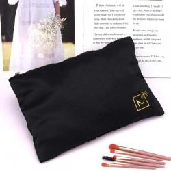 Custom Embroidery Printed Black Satin Hair Extension Travel Zipper Bag Fashion Soft Matte Zipper Packaging Cosmetic Makeup Pouch