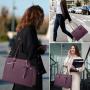 PU Leather Stylish Waterproof Briefcase Multi-Compartment Women Handbag Laptop Tote Bag with USB Port and Additional Clutch Bag