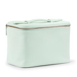 Stock Mint PU Handle Train Case Toiletry Bag With Mesh Pockets Make Up Tools Jewelry Women Bulk Cosmetic Bags