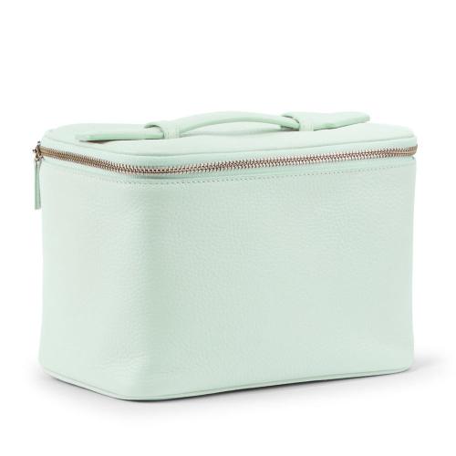 Stock Mint PU Handle Train Case Toiletry Bag With Mesh Pockets Make Up Tools Jewelry Women Bulk Cosmetic Bags