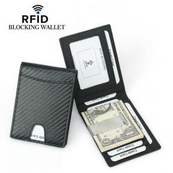 NEW Carbon Fiber Pattern Men's Leather Wallets RFID Blocking Card Bag Vintage Black Credit Card Holder Money Cash Clip
