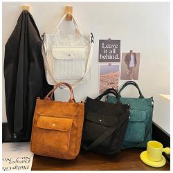 Big Capacity Corduroy Tote Bag Casual Shoulder Bags Handbags Crossbody Shopping Bag With Zipper And Outer Pocket for Women