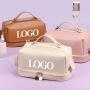 customized pu leather travel toiletry pouch large double layer makeup brush organizer cosmetic bags with handle