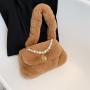 2022 Winter New Plush Bag Women's Pearl Chain Small Fragrant Shoulder Bag Versatile Wool