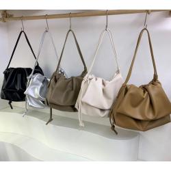 New autumn and winter soft leather drawstring pleated bag versatile solid color shoulder bag with large capacity underarm bag