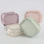 Keymay Popular 5 Colors S M L XL Chenille Letter Patches Gingham Ruffle Bag Cute Cosmetic Bag Large Makeup Bag Travel Pouches