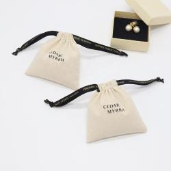 Custom Logo Printed Organic Cotton Muslin Drawstring Packaging Cosmetic Bag Natural Cotton Gift Jewelry Pouch