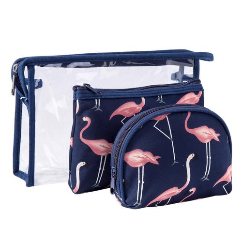 Fashion Cartoon Flamingo Print Waterproof Transparent Cosmetic Bag Travel Portable PVC Wash Storage Bag 3Pcs Set