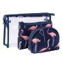 Fashion Cartoon Flamingo Print Waterproof Transparent Cosmetic Bag Travel Portable PVC Wash Storage Bag 3Pcs Set
