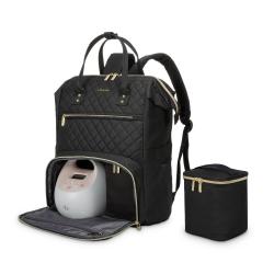 LOVEVOOK Quilted fashion 15.6in Laptop Bag Travel Double Layer Pumping Bag for Working Moms Breast Pump Backpack with Cooler Bag