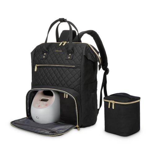 LOVEVOOK Quilted fashion 15.6in Laptop Bag Travel Double Layer Pumping Bag for Working Moms Breast Pump Backpack with Cooler Bag