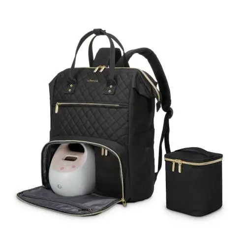 LOVEVOOK Quilted fashion 15.6in Laptop Bag Travel Double Layer Pumping Bag for Working Moms Breast Pump Backpack with Cooler Bag