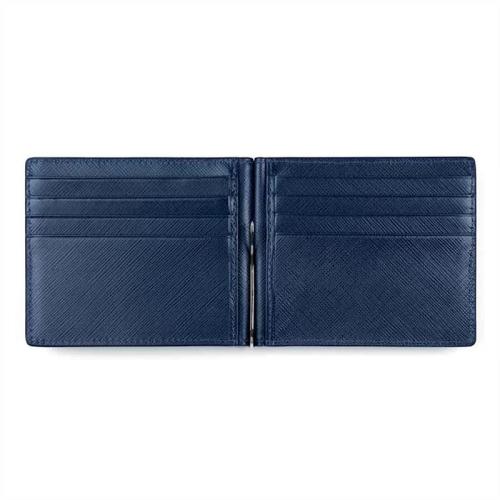 Superb quality saffiano genuine leather mens wallet rfid slim short wallet with money clip inside