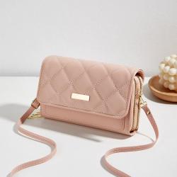 2024 Women's Double Embroidered Mobile Phone Bag Fashionable New Diamond Mouth Red Envelope Small Fragrant Wind Shoulder Sling