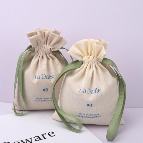 Custom Logo Printed Cotton Linen Cosmetic Drawstring Bag Organic Muslin Makeup Skincare Gift Cotton Pouch