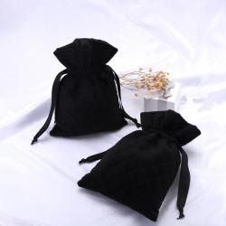 Accept Custom Logo Size Velvet Material Drawstring Bag Black Soft Velvet Jewelry Gift Packaging Pouch