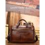 Retro First layer Cow Leather Laptop Briefcase For Men Design Business Customised Size Luxury Wear proof Men's Briefcase