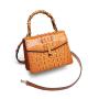OEM ODM Custom Luxury Women Genuine Crocodile Skin Croco Leather Lady Bamboo Handle Shoulder Strap Designer Flap Bag Handbag