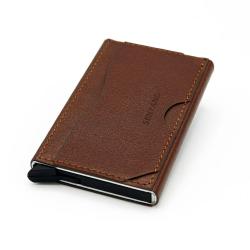 Durable and chic men leather wallet RFID protection  leather card holder pop up aluminum card case