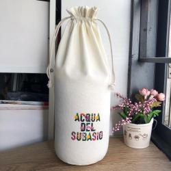Custom Hot Transfer Logo Cotton Linen  Drawstring Bag Round Bottom Cotton Linen Gift Pouch