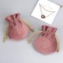 Custom Embroidery Ellipse Velvet Jewelry Earring Necklace Storage Bag Mini Packaging Drawstring Velvet Jewelry Pouch