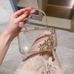 Fashionable transparent acrylic box small square bag flower banquet handbag