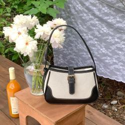 Wholesale Spring High Quality Trendy Shoulder Bag Canvas Splicing Leather Tote Brown Fashion Underarm Bag for Women