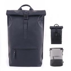 CHANGRONG Custom high quality black waterproof leather travel laptop top roll backpack men