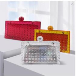 Luxury Acrylic Clear Bridal Wedding Purse Party Prom Glitter Bling Rhinestone Handbag  Evening Clutch Bag
