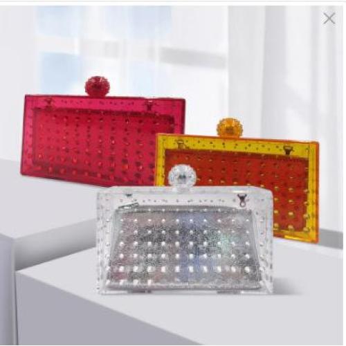 Luxury Acrylic Clear Bridal Wedding Purse Party Prom Glitter Bling Rhinestone Handbag  Evening Clutch Bag