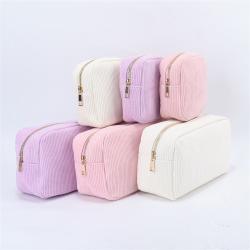 Keymay RTS Stock High Quality Gold Zipper Candy Color Girls Winter Corduroy Pouch Corduroy Cosmetic Bag Corduroy Makeup Bag