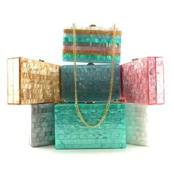 Wholesale fashion party transparent bag stripe acrylic color party bag transparent box clutch bag 2024