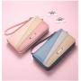 HR729 Women New Fashion Design Leather Wallets Long Double-layer Zipper Coin Stylish Contrast Color Mobile Phone Bag Card Holder