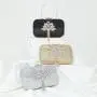 Good quality box clutch bag metal handle handbags glitter fabric shiny rhinestone flower purse tassels evening bag