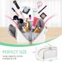 Large Travel-Friendly Leather Cosmetic Bag with Strap Portable Waterproof Anti-Dust Makeup Case Women Opens Flat Lay Makeup