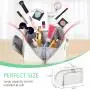 Large Travel-Friendly Leather Cosmetic Bag with Strap Portable Waterproof Anti-Dust Makeup Case Women Opens Flat Lay Makeup