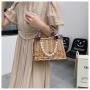 High Quality Square Silk Ribbon Hollow Out Pearl Handbags China Tote Beach Bags Straw Bucket Bag New Handbags