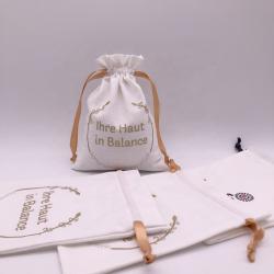 LOW MOQ Fast Delivery Gold Printing Ribbon White Linen Drawstring Cotton Bag