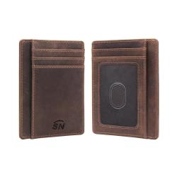 Designer crazy horse real leather slim credit card holder wallet rfid blocking id card front pocket wallet